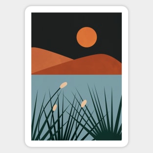 Mountain Lake Night Boho Terracotta Print Sticker